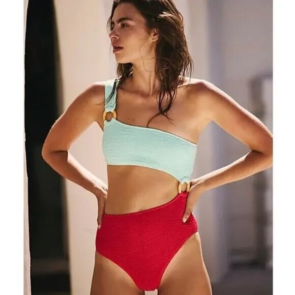 Free People x Cleonie Maillot Smocked One Piece Swimsuit Womens Beach Luxury - Picture 1 of 6